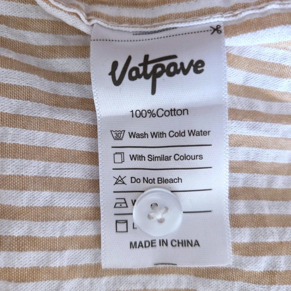 Vatpave Seersucker Stripe Short Sleeve Camp‎ Collar Button Shirt Tan Sz XXL NWT